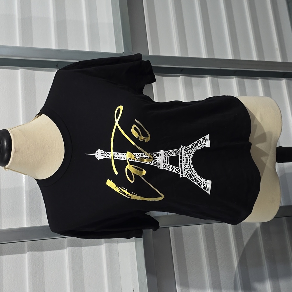Queen Bees Paris Themed Eiffel Tower Black T-Shirt Size Small